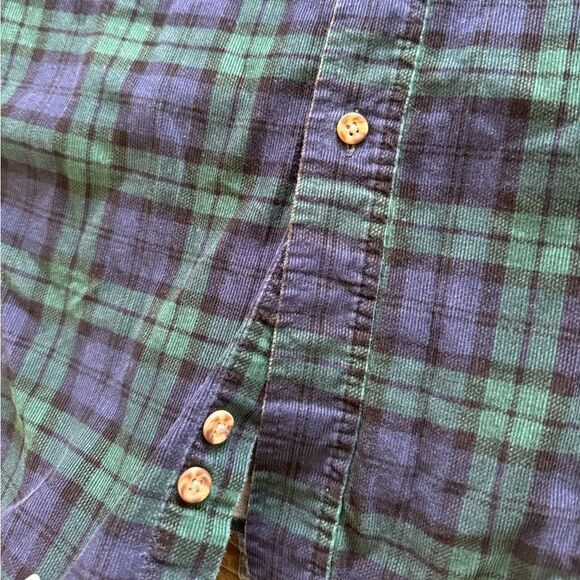 Green and Blue plaid button front shirt XL retro vintage cotton blend comfy - Picture 6 of 9